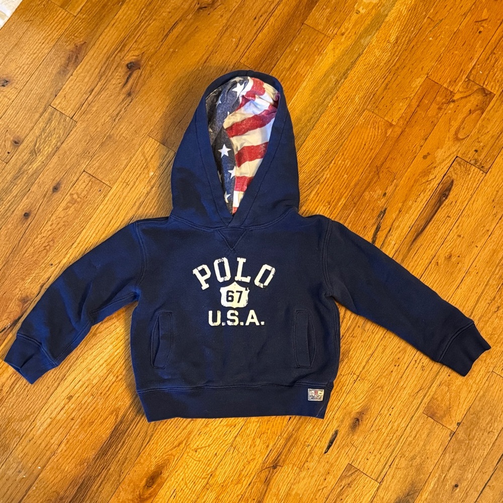 Polo by Ralph Lauren Navy Hoodie with Flag Lining